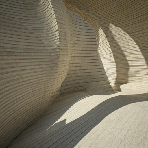 abstract architectural curves in light stone reflecting soft light and shadow