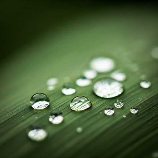 soft focus of clear essential oils or water droplets on a smooth leaf